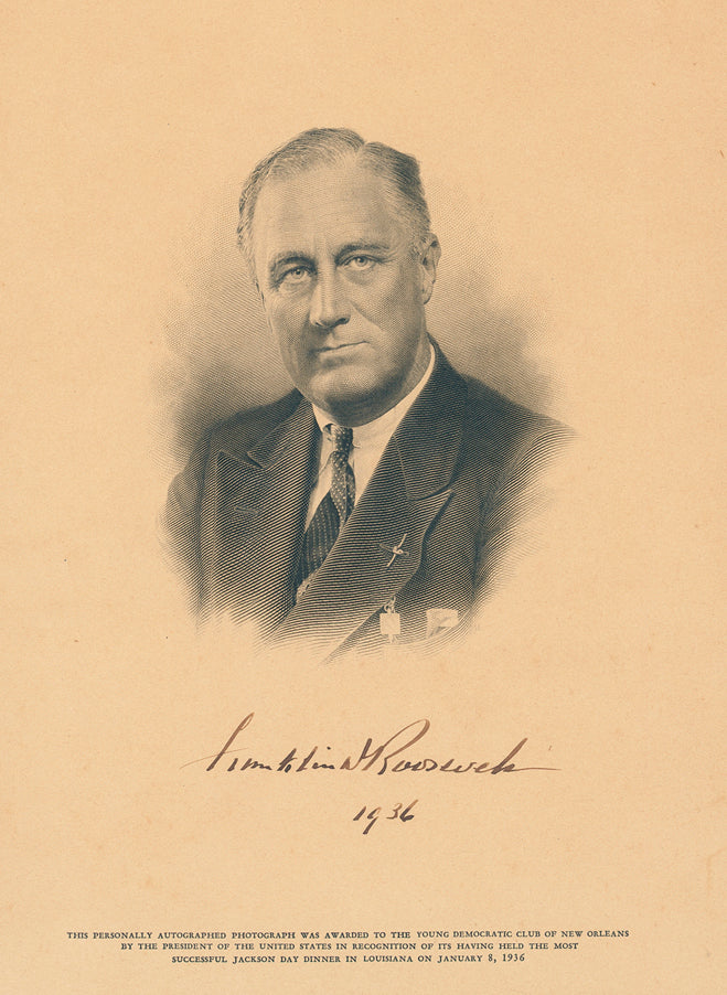 President Franklin Roosevelt FDR Signed Oversized Engraving Portrait Photo. JSA