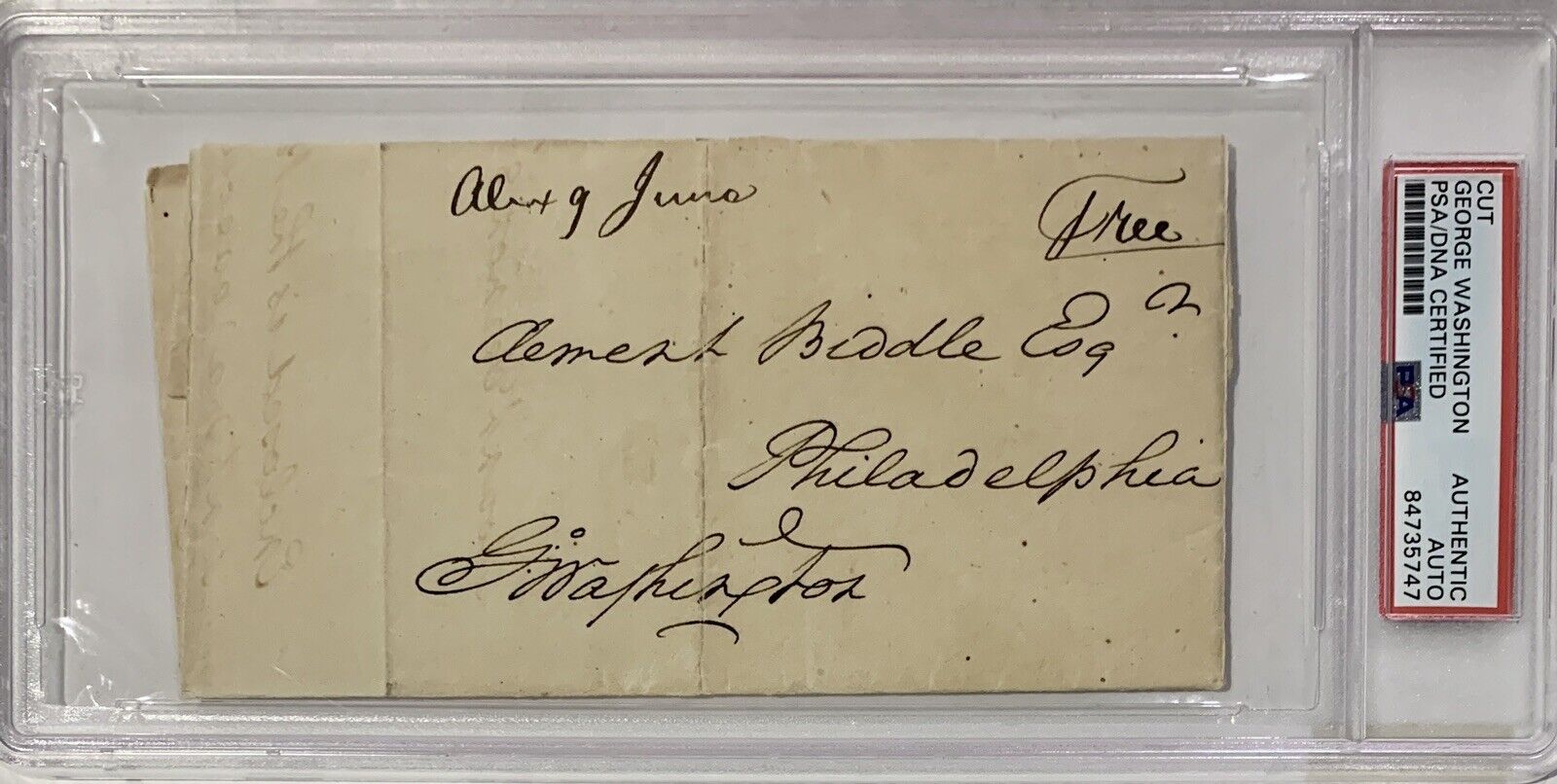 1797 George Washington Signed Envelope, Free Frank with Wax Seal. PSA