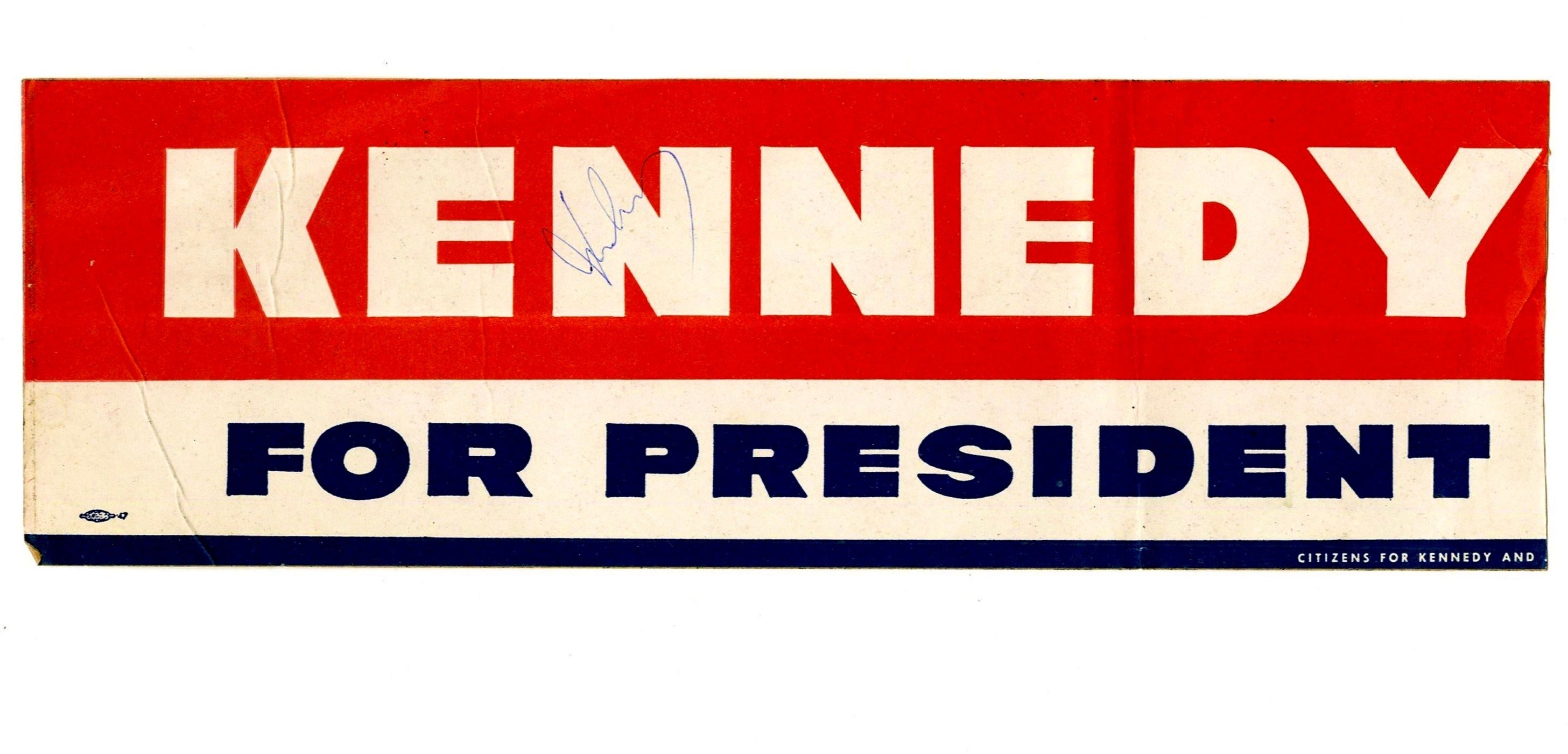 1960 John F. Kennedy for President Signed Autograph Campaign Bumper Sticker PSA