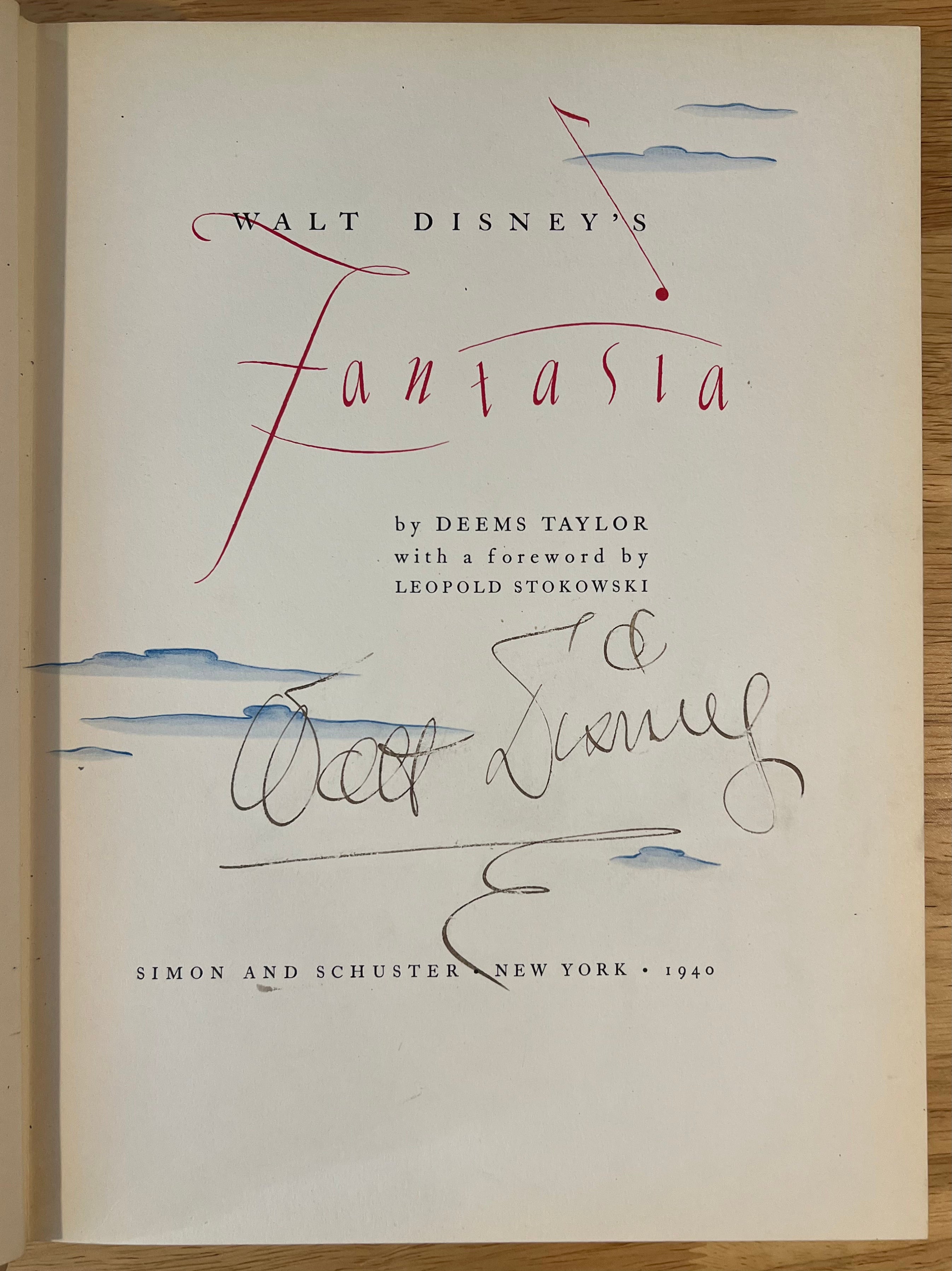 Rare WALT DISNEY Signed Fantasia Book Large Autograph Signature. JSA LOA