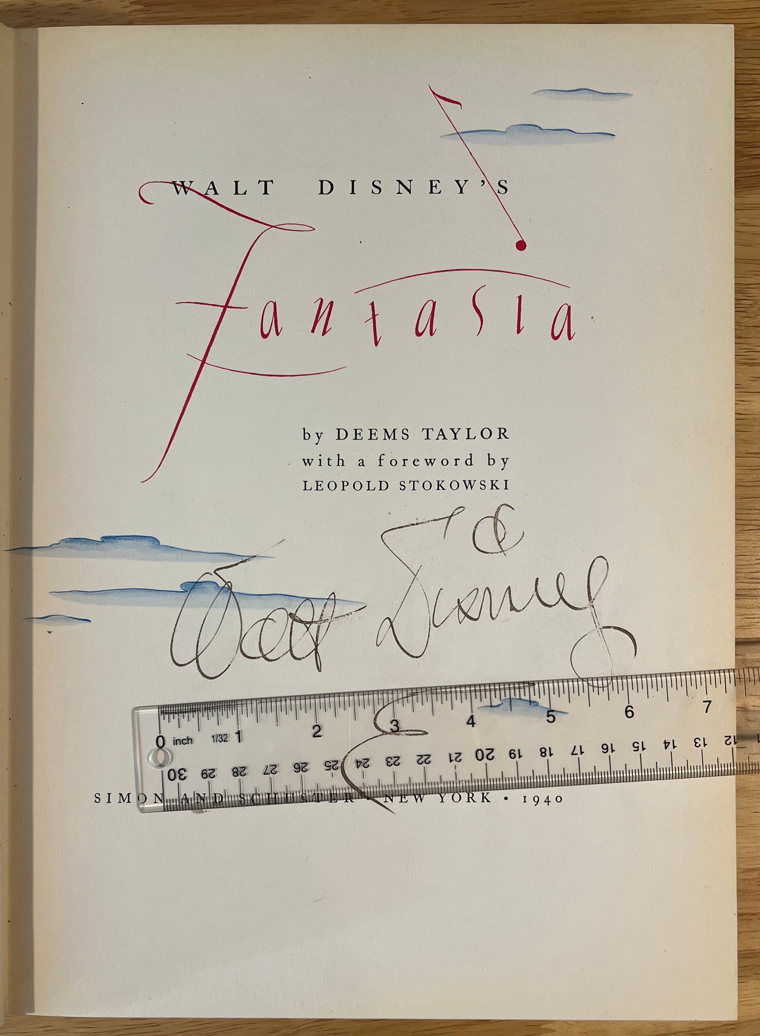 Rare WALT DISNEY Signed Fantasia Book Large Autograph Signature. JSA LOA