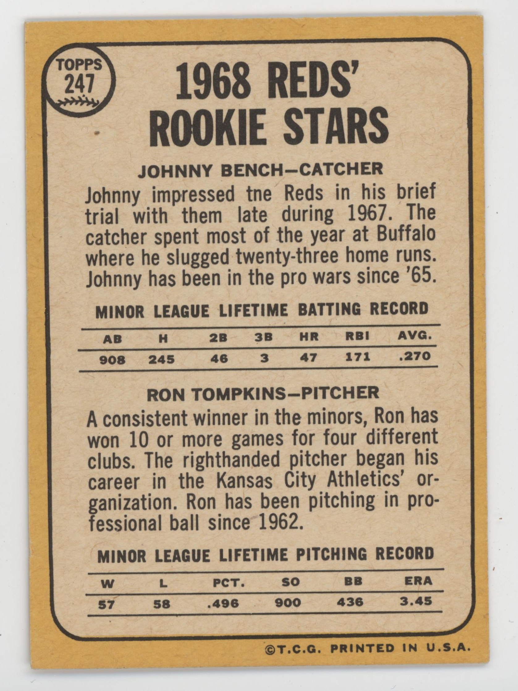 Johnny Bench 1968 Topps.