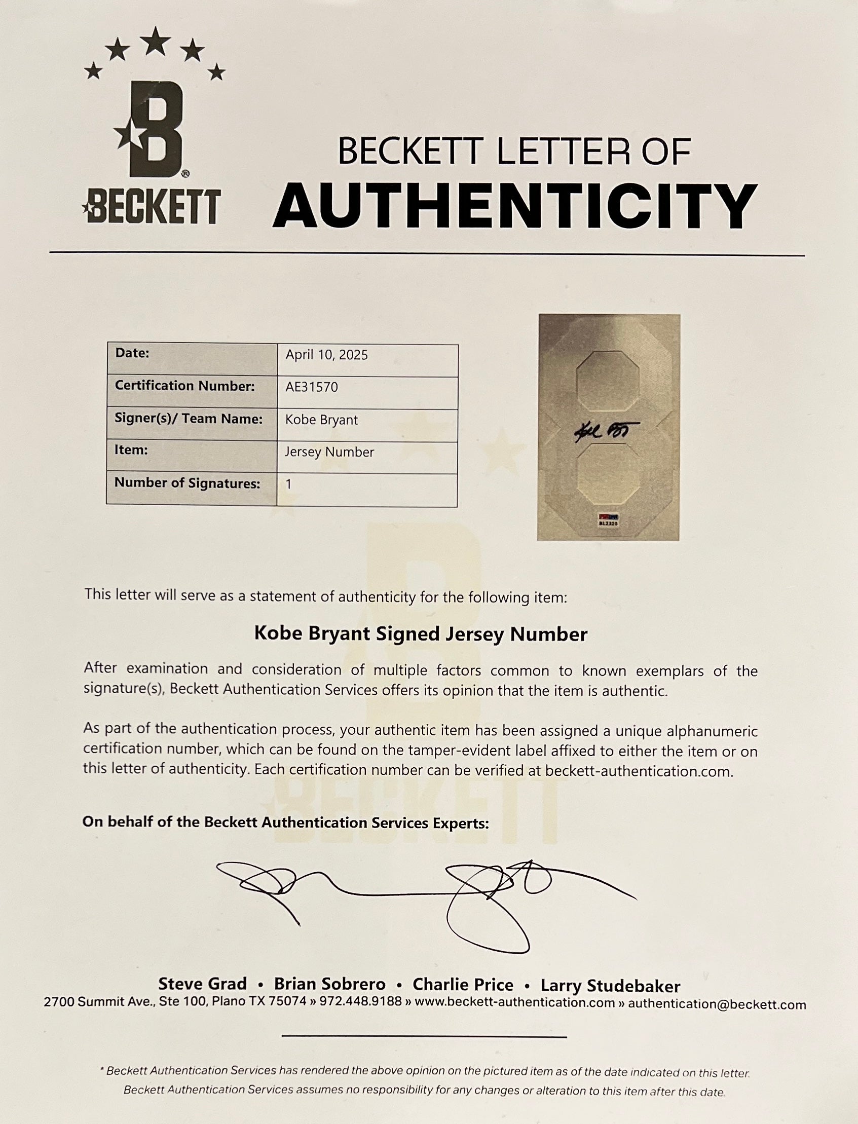 Kobe Bryant Signed 2000-01 Mitchell & Ness NBA Finals Jersey. Beckett & PSA