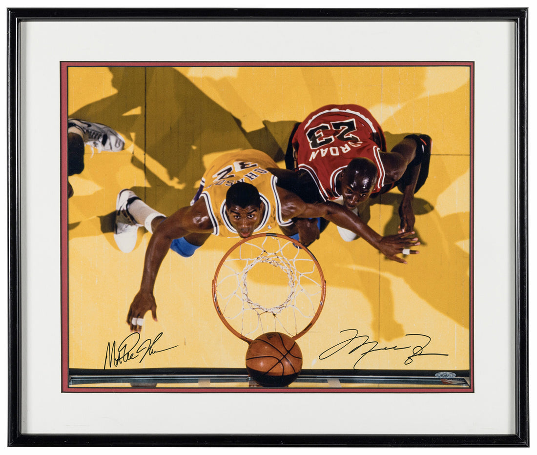 1991 Michael Jordan Magic Johnson NBA Finals Signed 16x20 Autograph Upper Deck