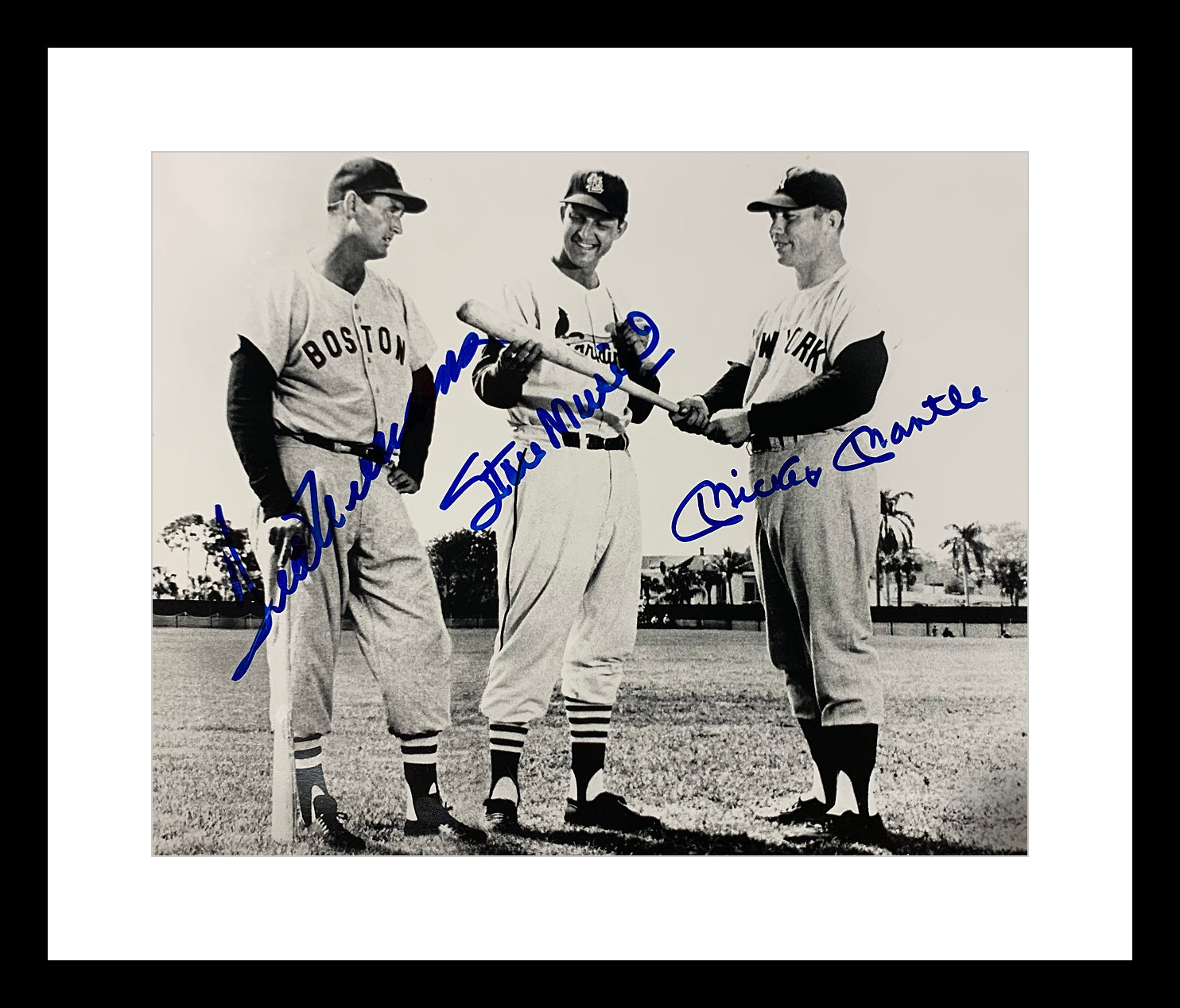 Mickey Mantle, Ted Williams, & Stan Musial Signed 8x10 Photo. Auto JSA