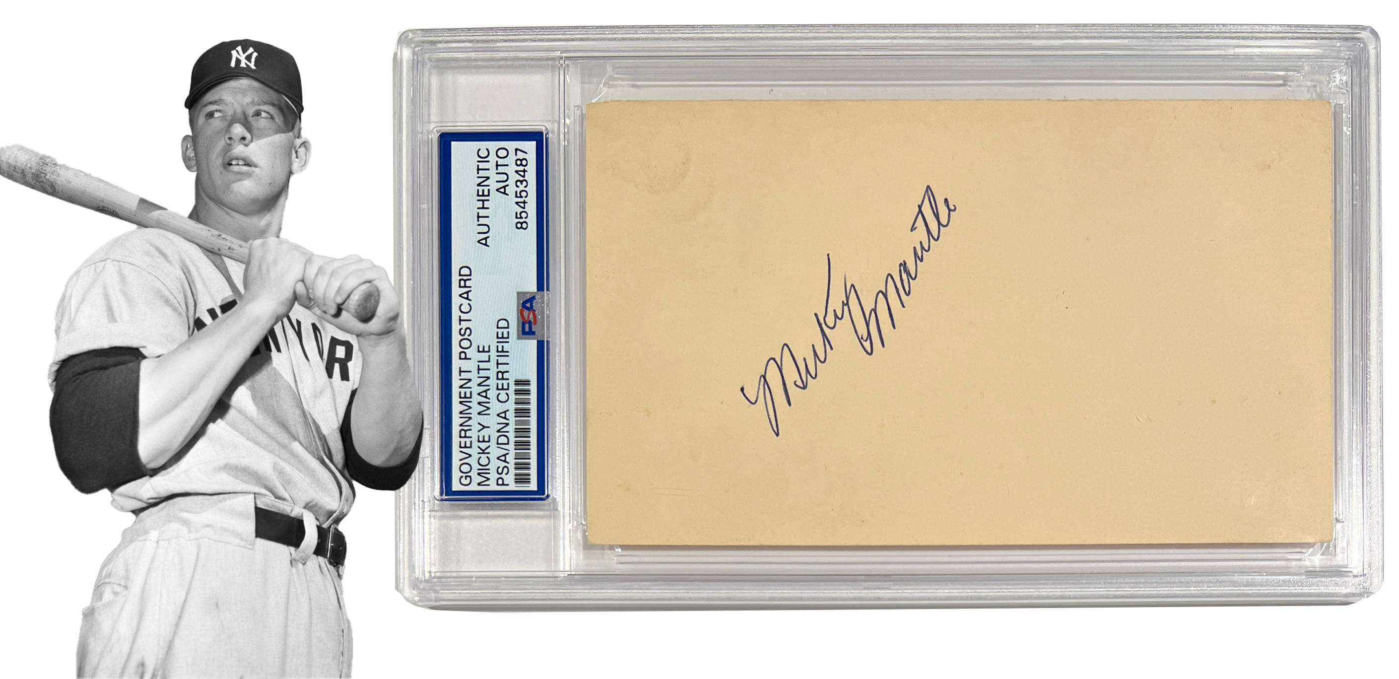 Mickey Mantle Rookie Autograph, 1952 Government Postcard (GPC). PSA JSA