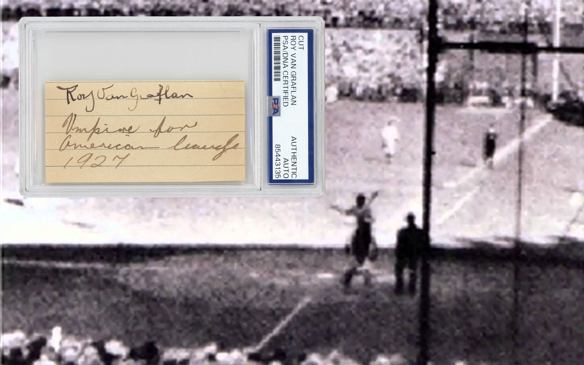 Roy Van Graflan Signed Autograph. Home Plate Umpire of Ruth&