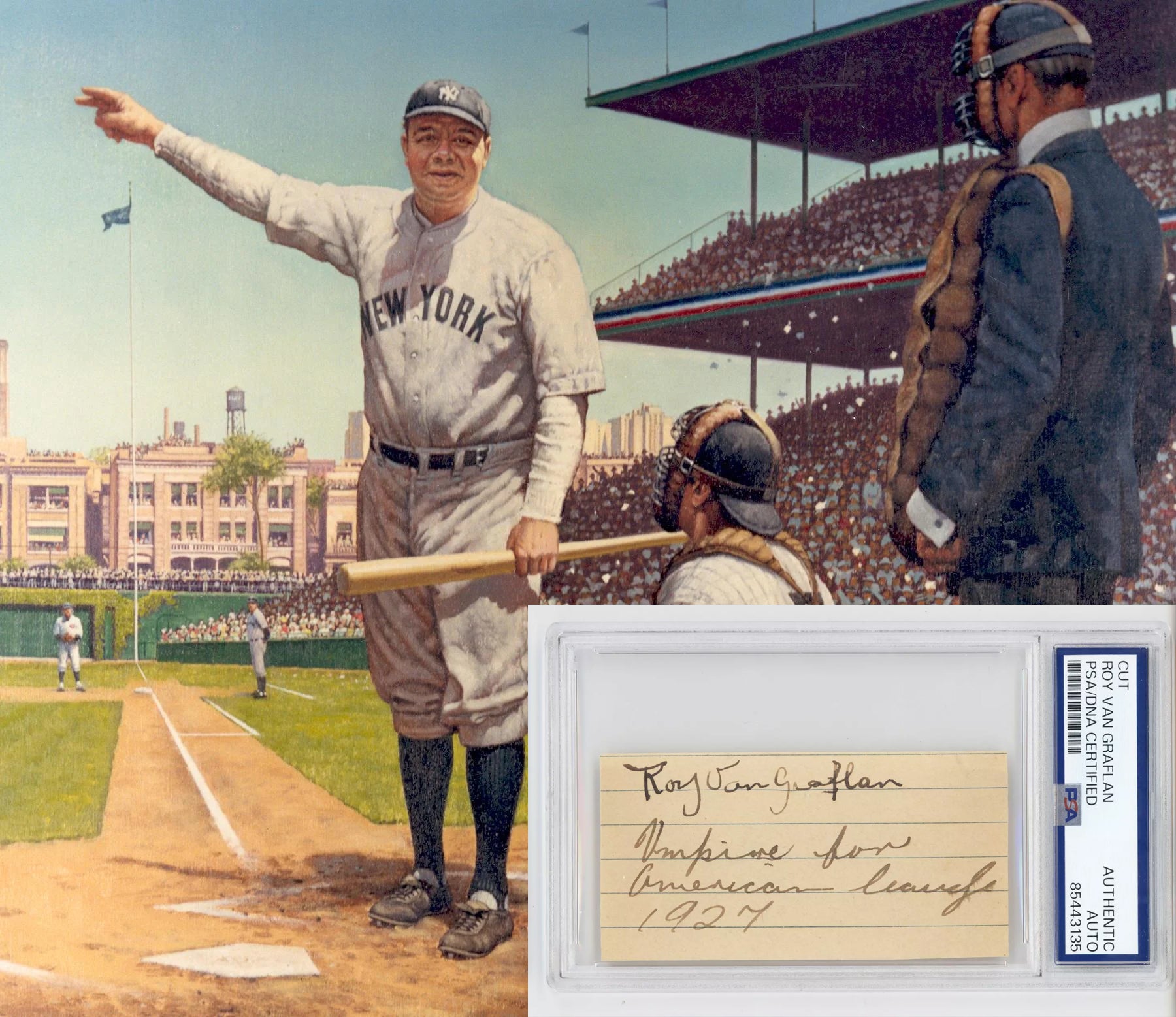 Roy Van Graflan Signed Autograph. Home Plate Umpire of Ruth&