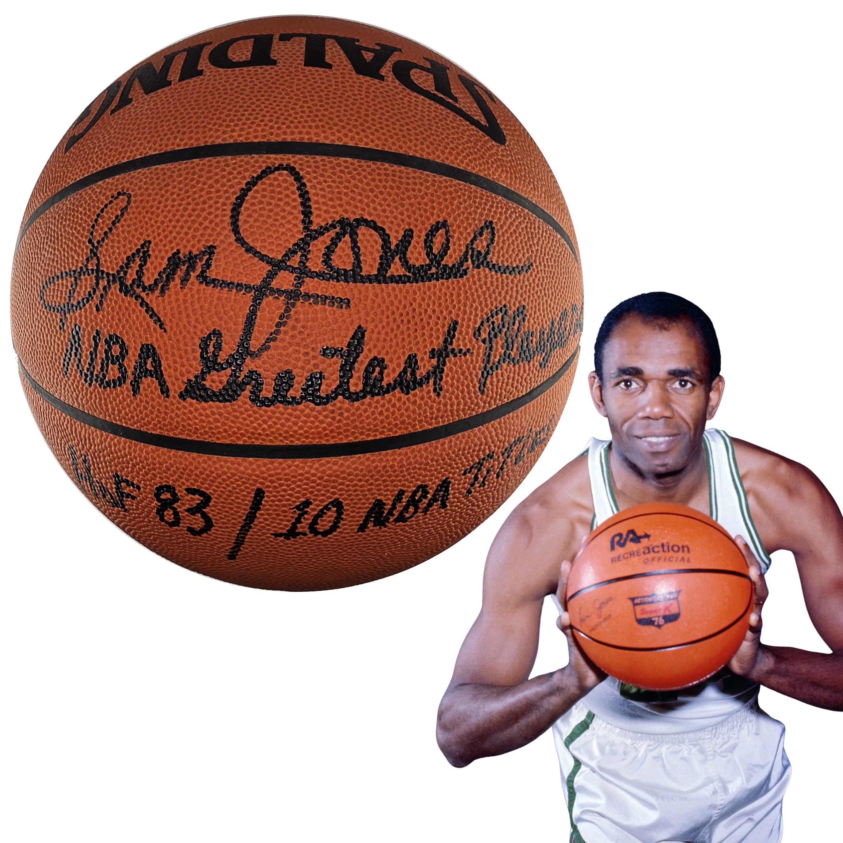 Sam Jones Signed & Inscribed Basketball. JSA COA