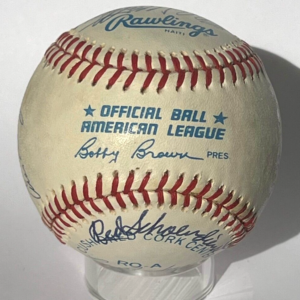 Hall of Fame Multi Signed Baseball. 14 Autographs Mathews, Spahn Berra Kaline Kiner Sewell, JSA