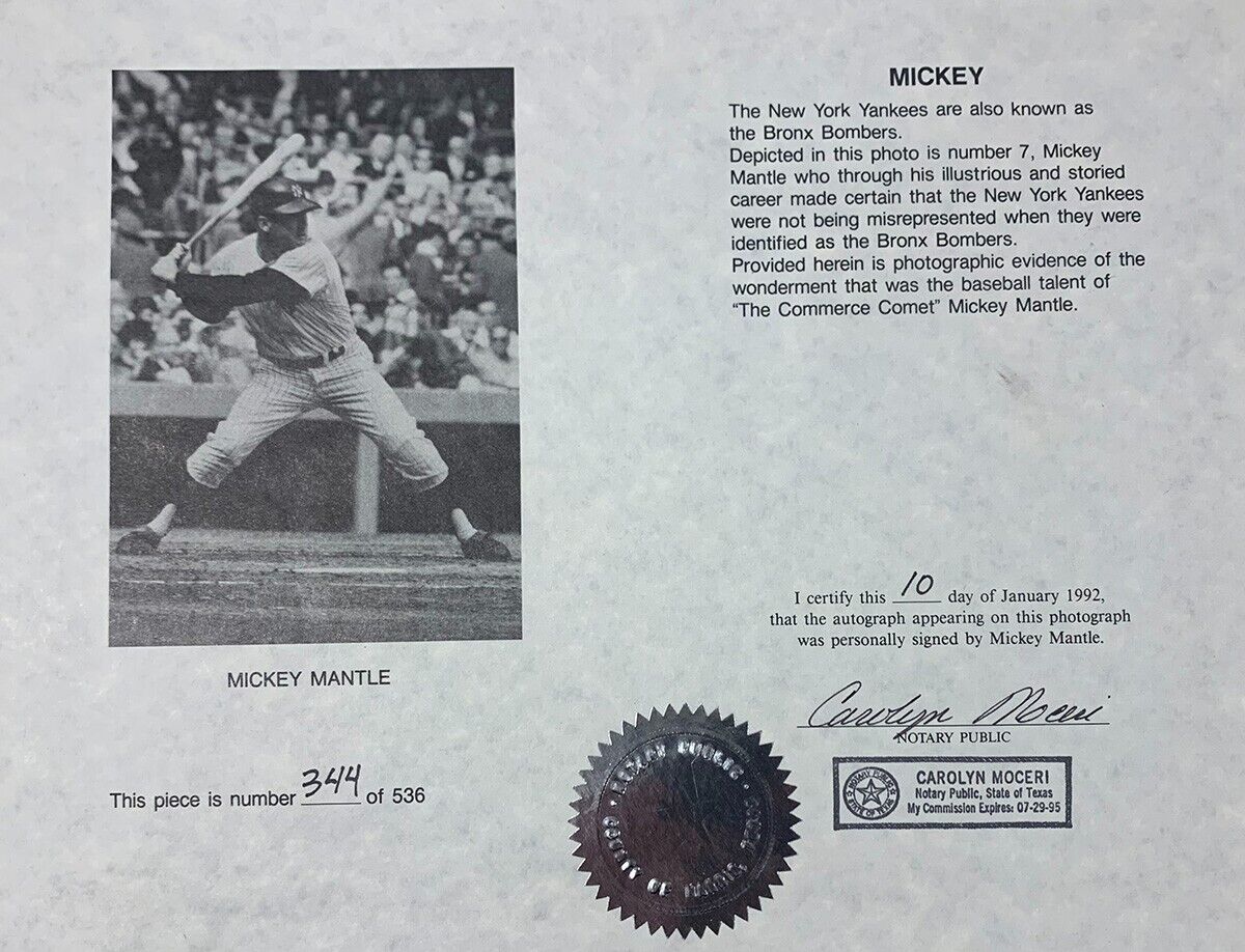 Mickey Mantle Signed 16x20 Photo, New York Yankees Limited Edition 536. Auto PSA