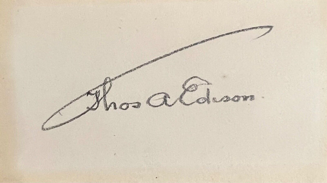 THOMAS EDISON Signed Autograph Card, Framed Display. Famous Umbrella Signature. JSA