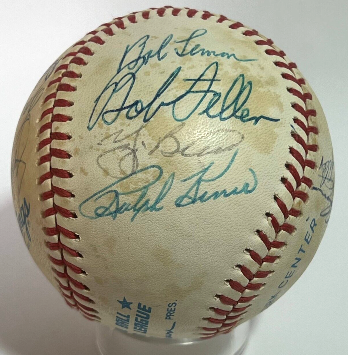 Hall of Fame Multi Signed Baseball. 13 Autographs Spahn Berra Kaline Kiner Sewell. JSA