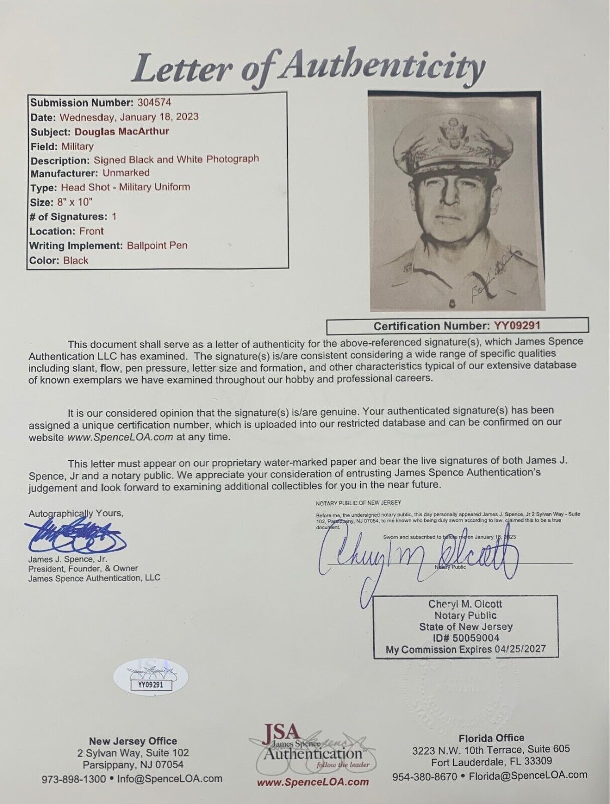 Rare WWII General Douglas MacArthur Signed 8x10 Photo, World War 2. Auto JSA