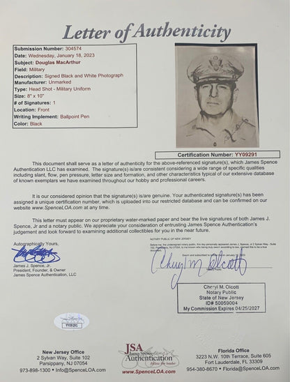 Rare WWII General Douglas MacArthur Signed 8x10 Photo, World War 2. Auto JSA