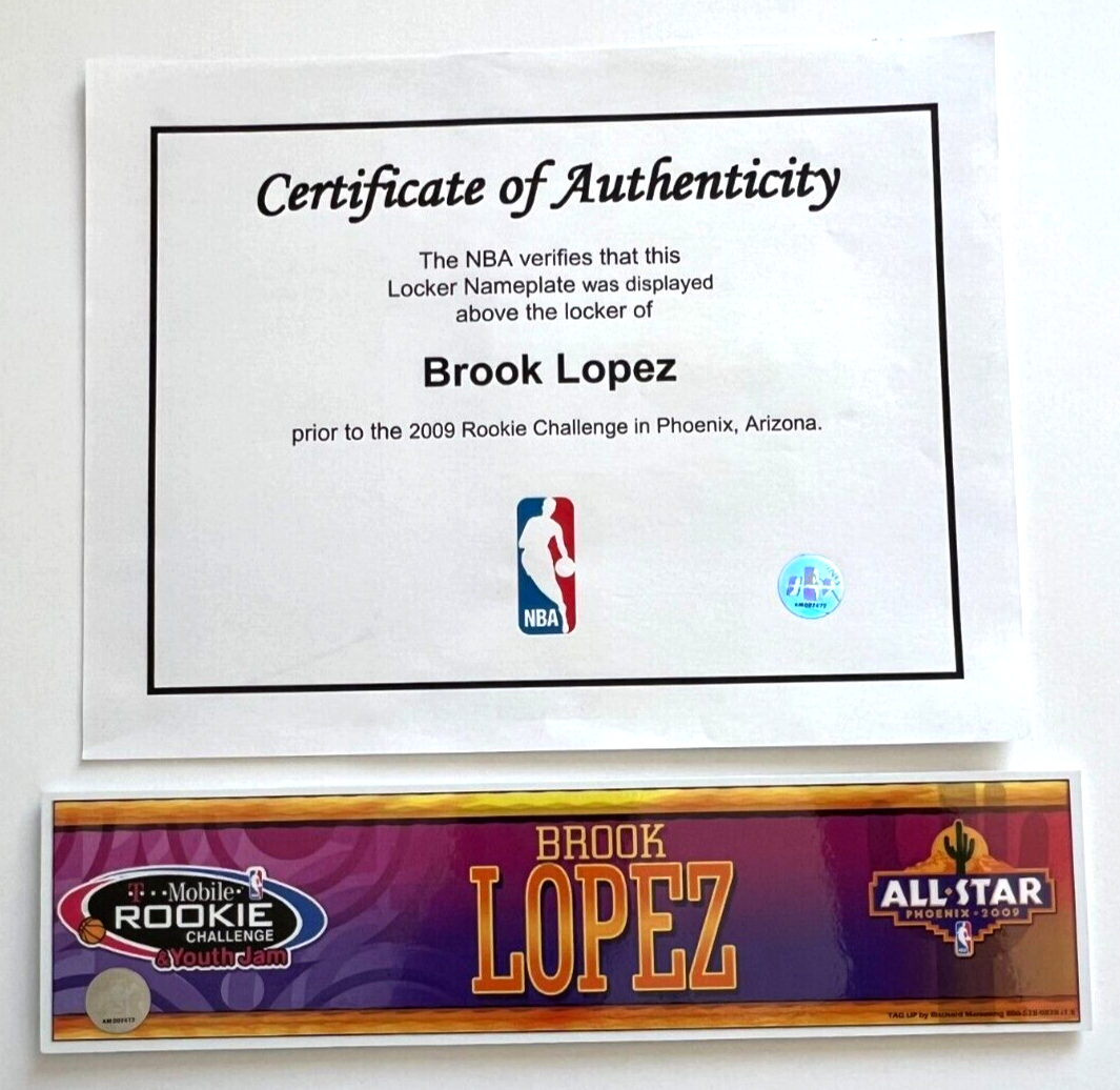 Brook Lopez 2009 All Star Game Locker Room Nameplate New Jersey Nets NBA COA