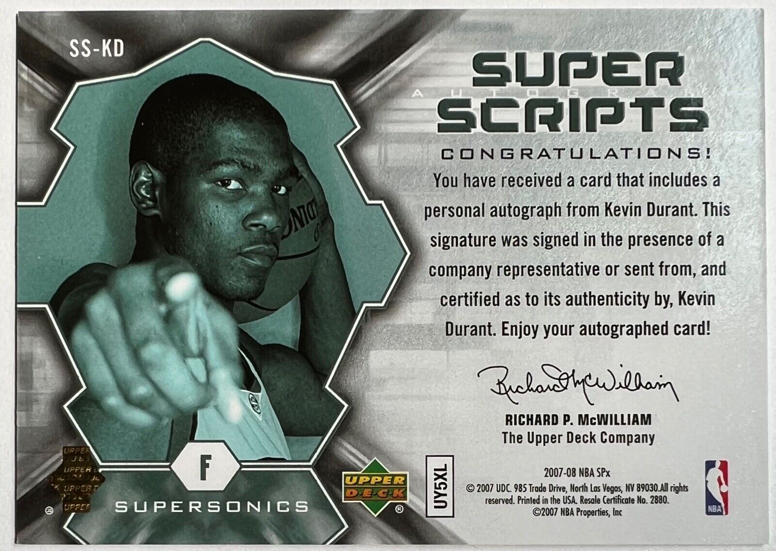 2007 Upper Deck SPx Super Scripts Kevin Durant