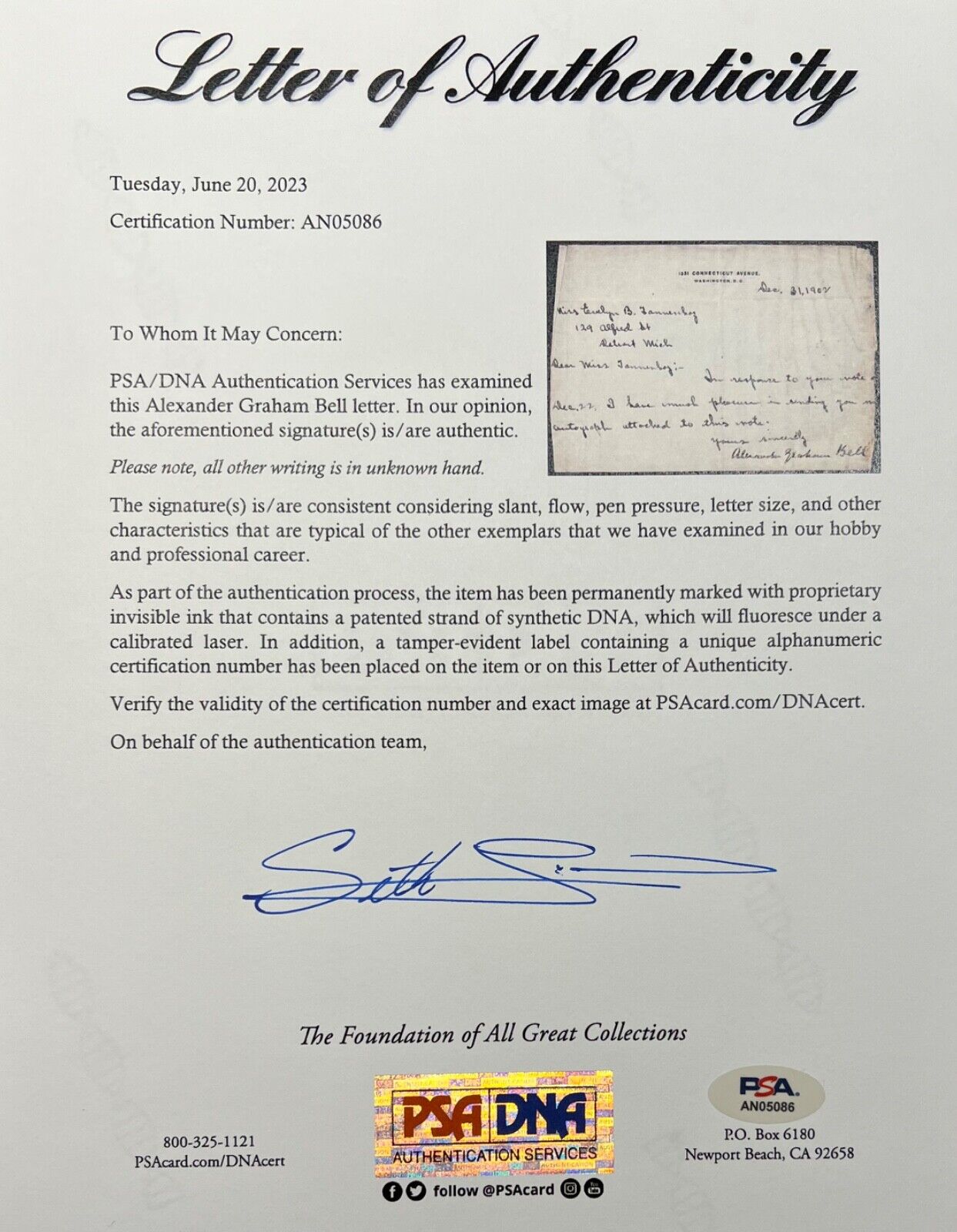 Rare Alexander Graham Bell Signed Letter. Autograph Request. Inventor PSA