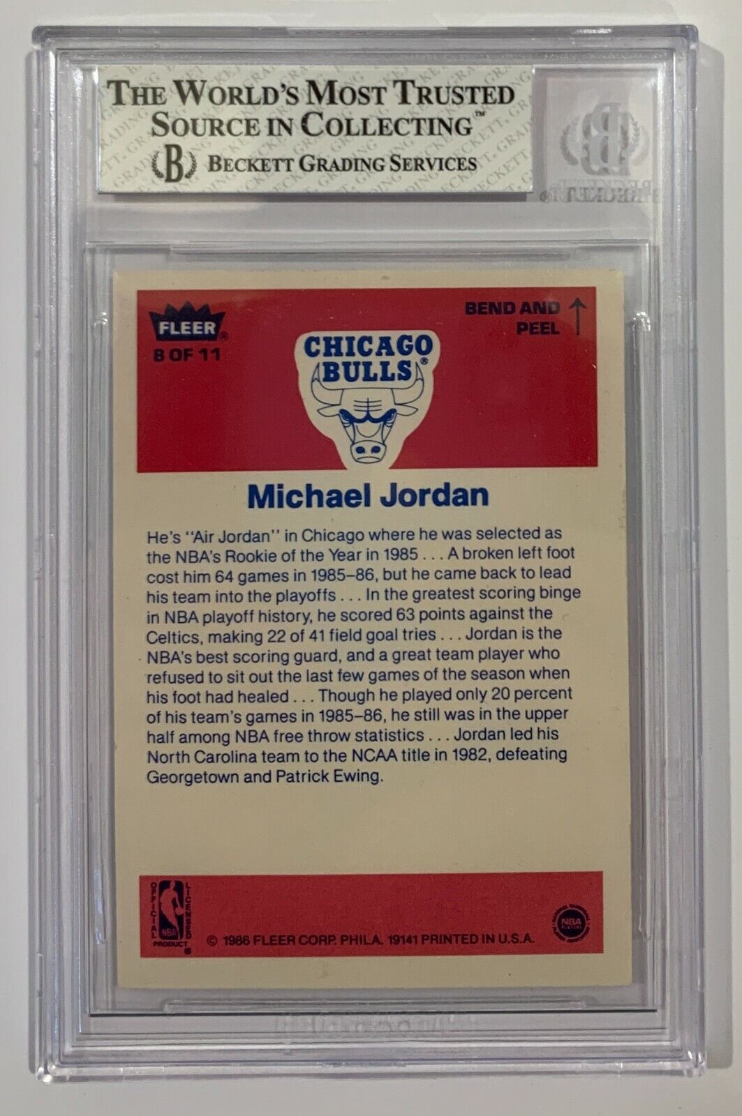 1986 Fleer Sticker Michael Jordan ROOKIE RC