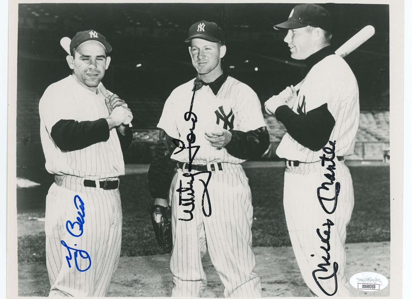 Mickey Mantle Yogi Berra Whitey Ford Signed 8x10 Autograph Photo. Auto JSA
