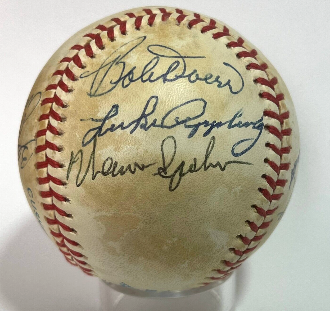 Hall of Fame Multi Signed Baseball. 13 Autographs Spahn Berra Kaline Kiner Sewell. JSA