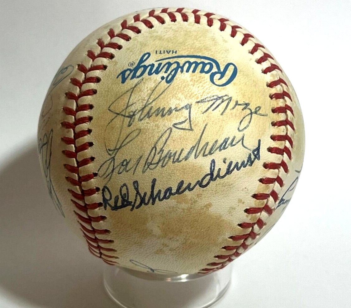 Hall of Fame Multi Signed Baseball. 13 Autographs Spahn Berra Kaline Kiner Sewell. JSA