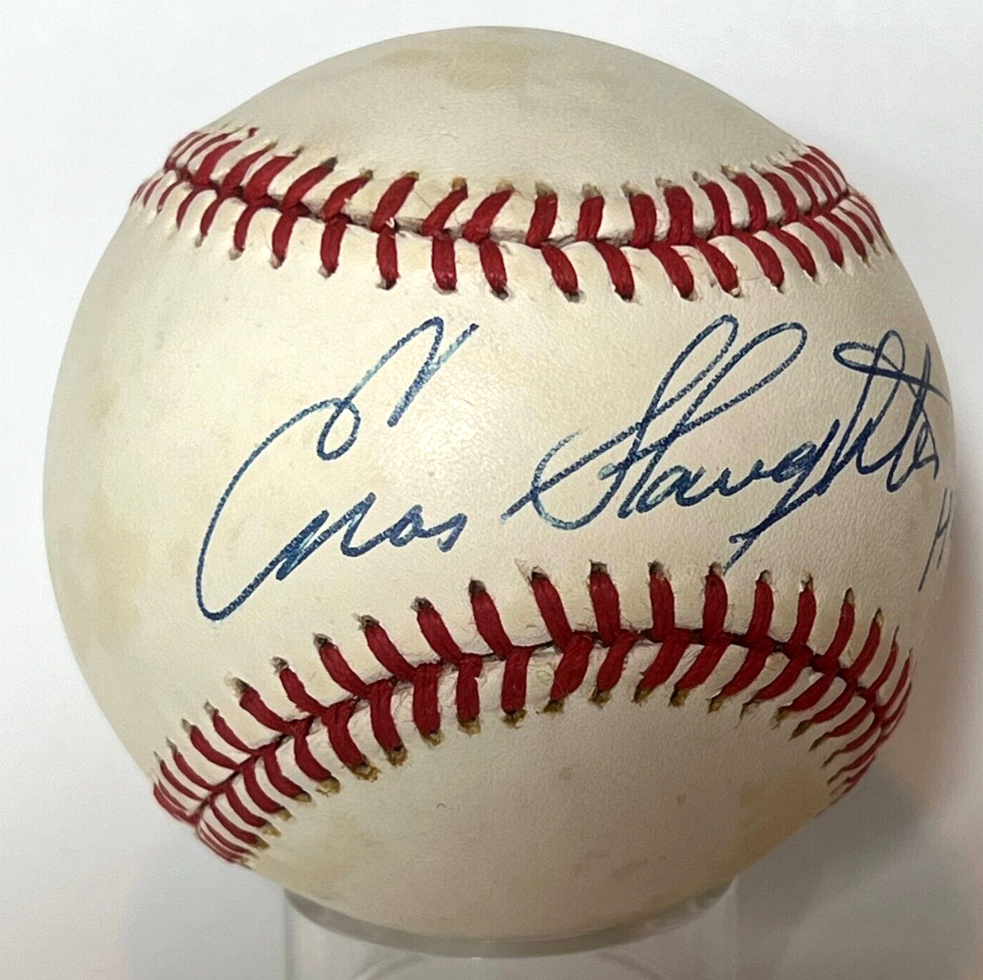 Enos Slaughter HOF Inscribed Signed Autograph Baseball. Cardinals JSA signature