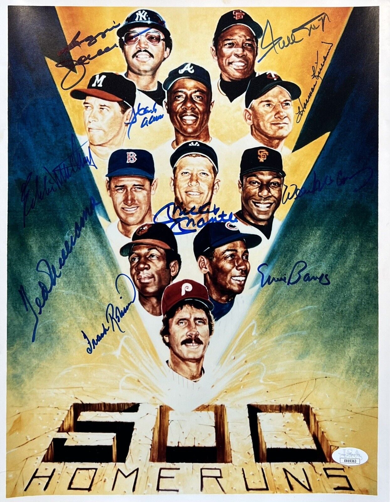 Mantle Williams Aaron Mays & More 500 Home Run Club Signed Photo, 10 Autos. JSA