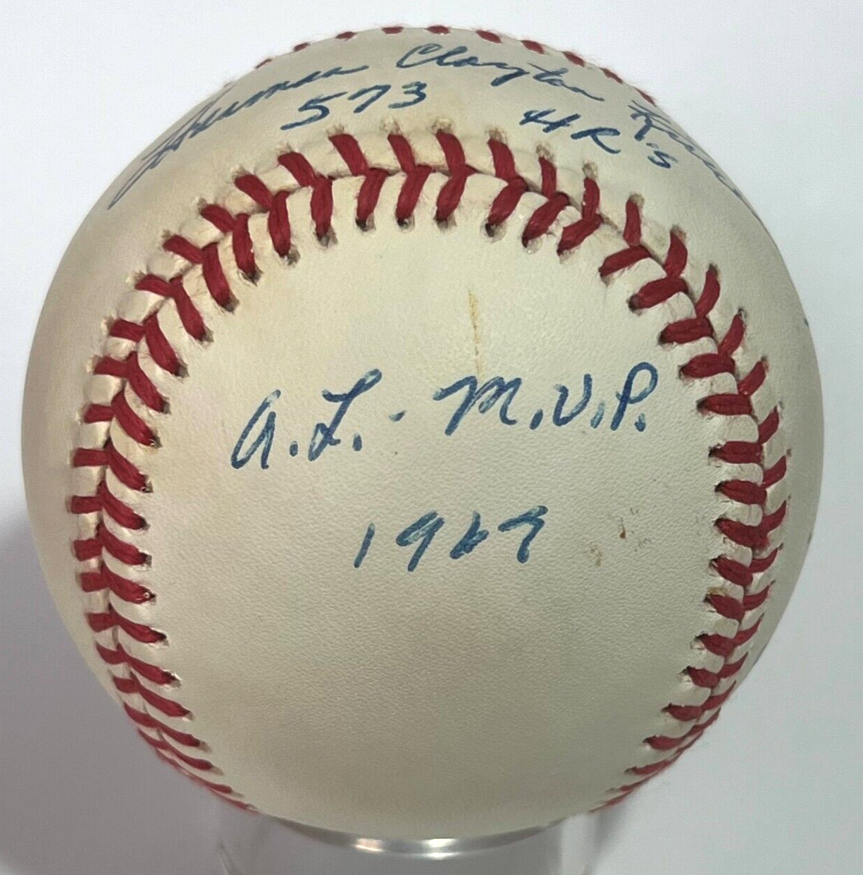 Harmon Clayton Killebrew Signed Baseball with 573 HR HOF MVP Inscriptions. JSA