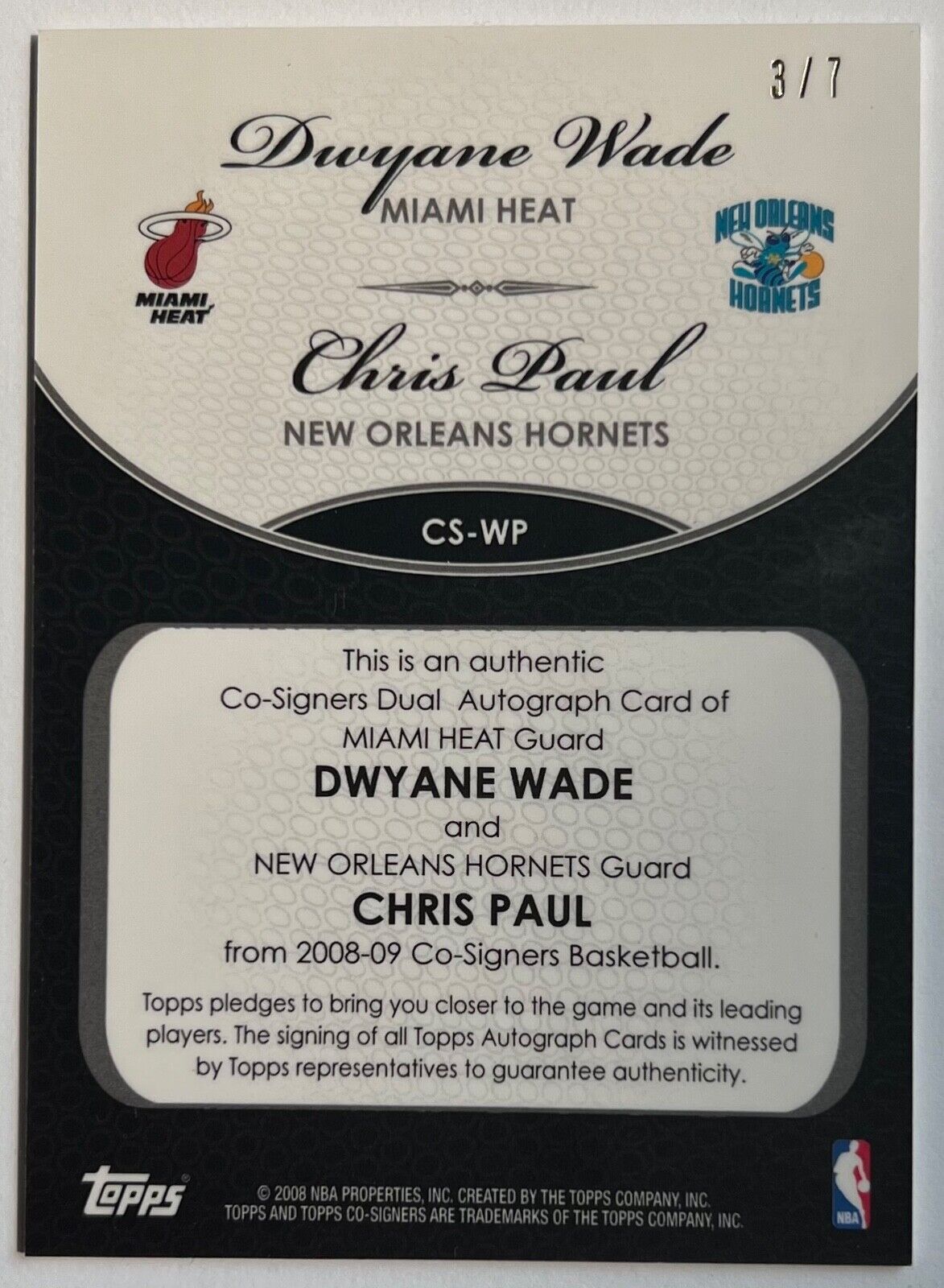 2008 Topps Co-Signers Dwyane Wade Chris Paul Dual Auto Silver CS-WP /7 Rare