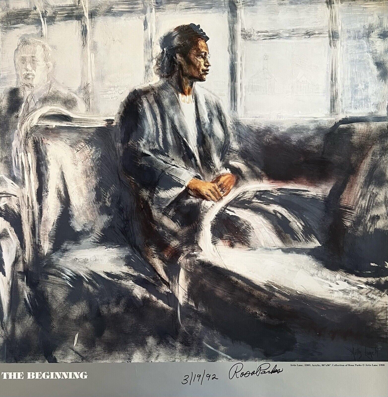 Rosa Parks Signed Original Poster, Sitting on Bus. Civil Rights Movement. JSA