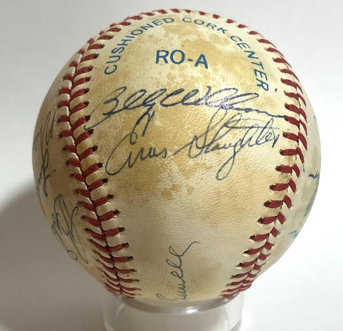 Hall of Fame Multi Signed Baseball. 13 Autographs Spahn Berra Kaline Kiner Sewell. JSA