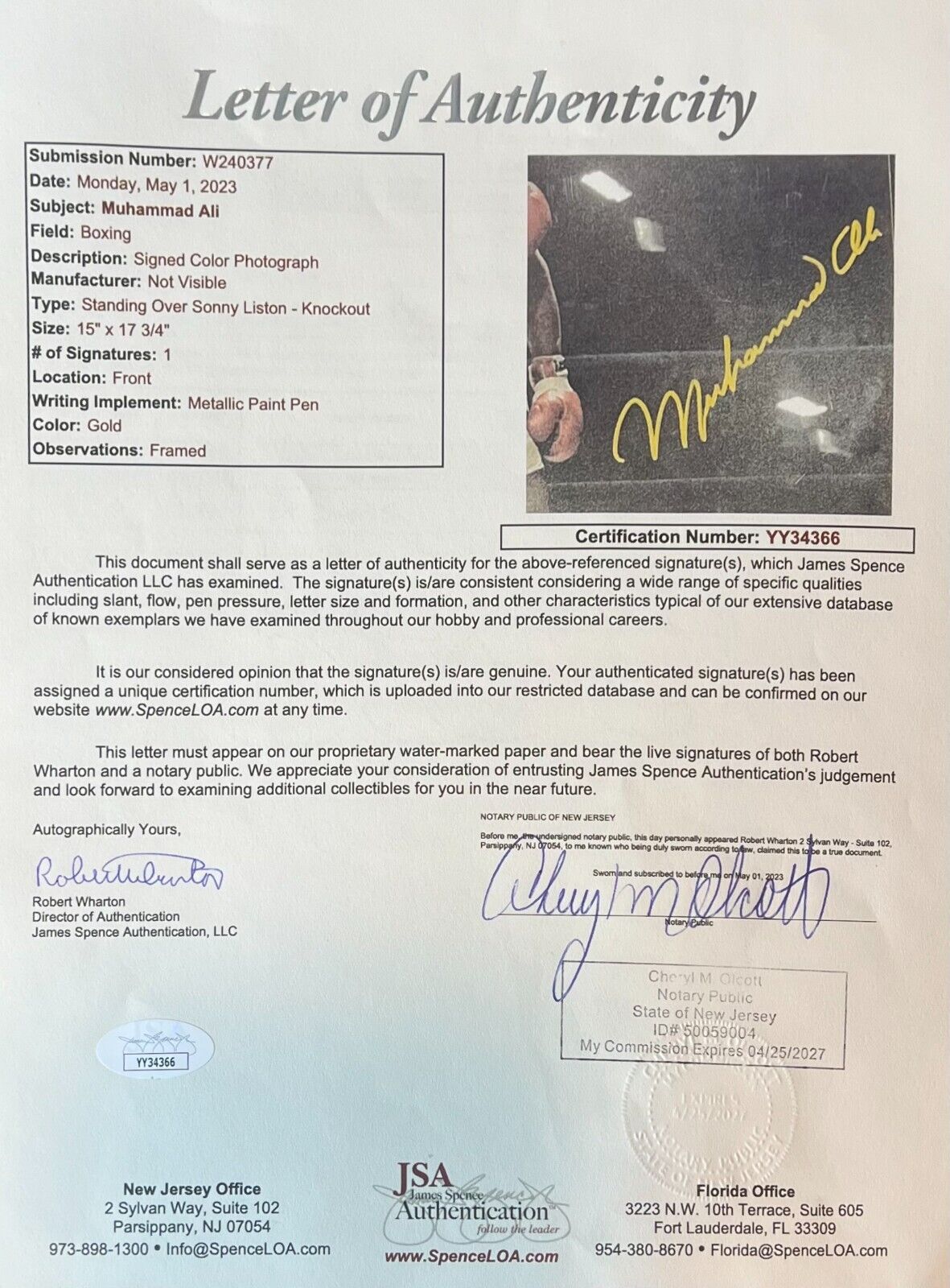 Muhammad Ali Signed Framed 16x20 Phantom Punch Autograph. Auto JSA.