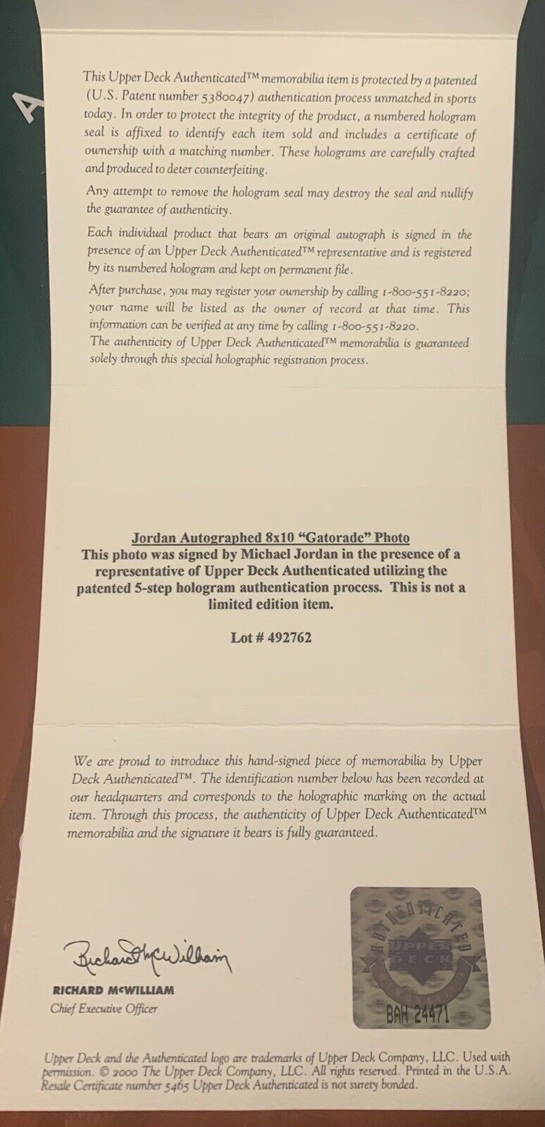 Michael Jordan 1985 Dunk Contest Gatorade Shot Signed 8x10 Photo. Upper Deck UDA