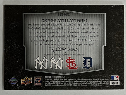 2008 Upper Deck, Babe Ruth Lou Gehrig Stan Musial Ty Cobb.  Game Used Patch /253