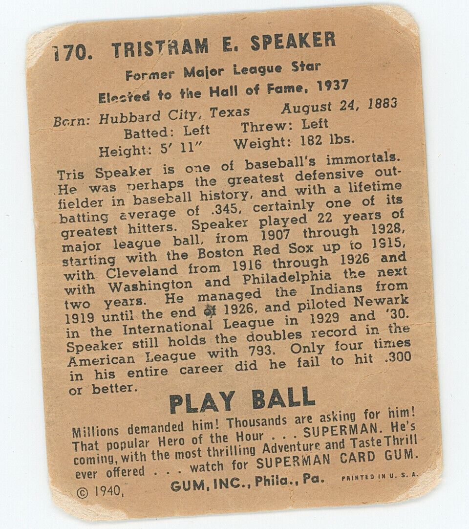 1940 Playball Tris Speaker. 
