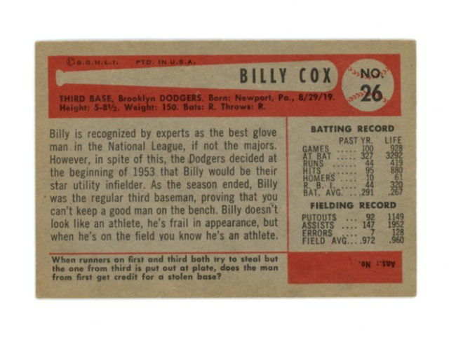 1954 Bowman Billy Cox1