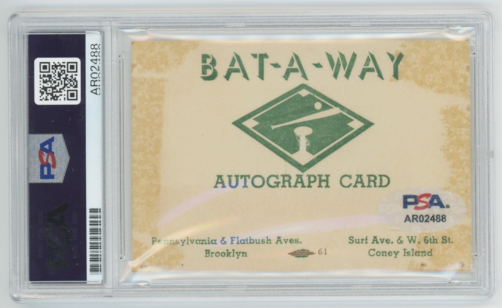 Gil Hodges Signed Autograph Card, Mint. Bat-A-Way, Flatbush. PSA2