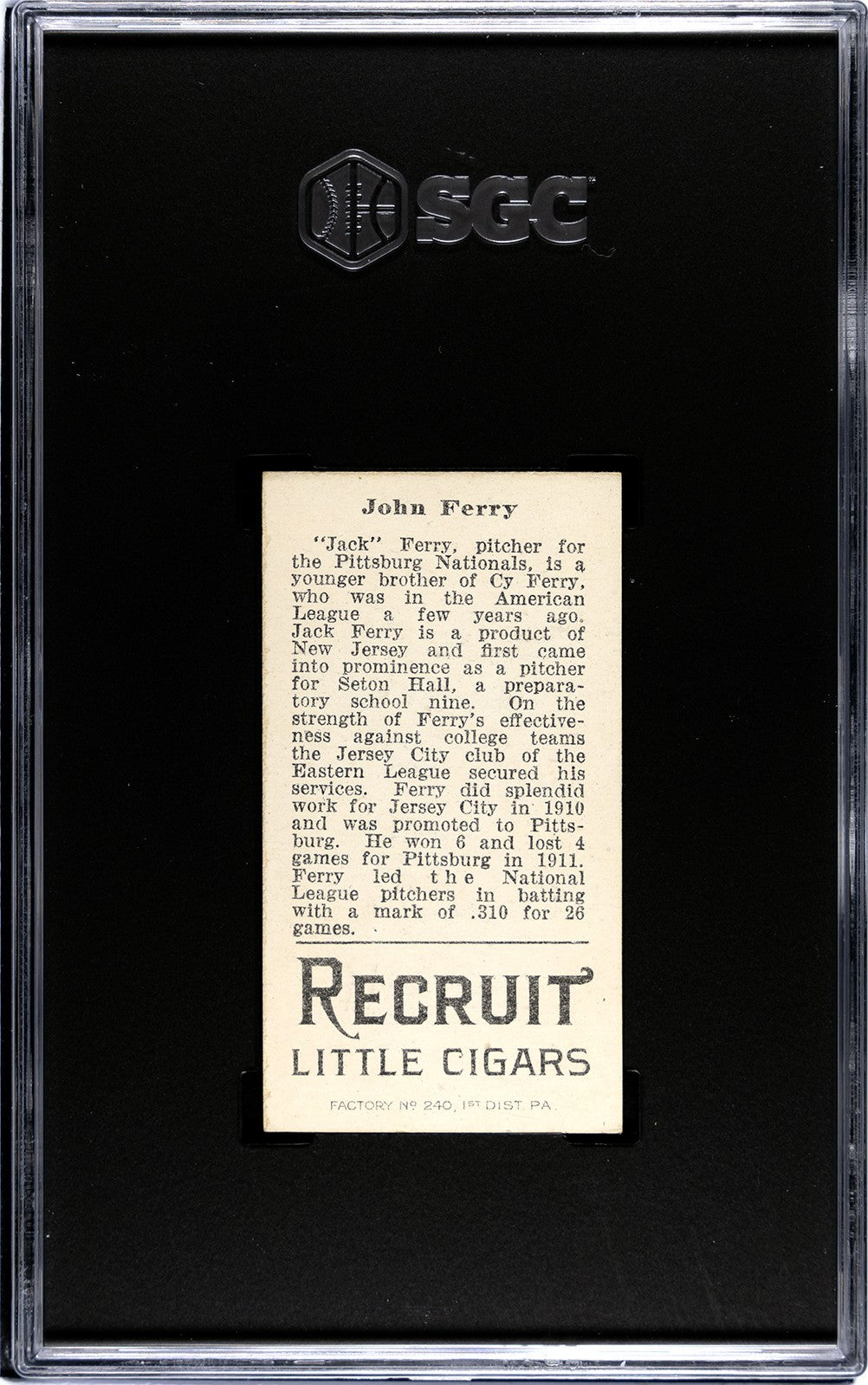 1912 Recruit Little Cigars T207 John Ferry SGC 51