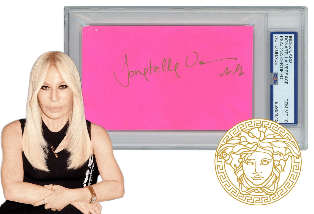 Donatella Versace Signed Index Card. PSA Auto Grade Gem Mint 100