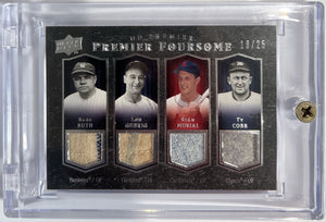 2008 Upper Deck, Babe Ruth Lou Gehrig Stan Musial Ty Cobb.  Game Used Patch /25