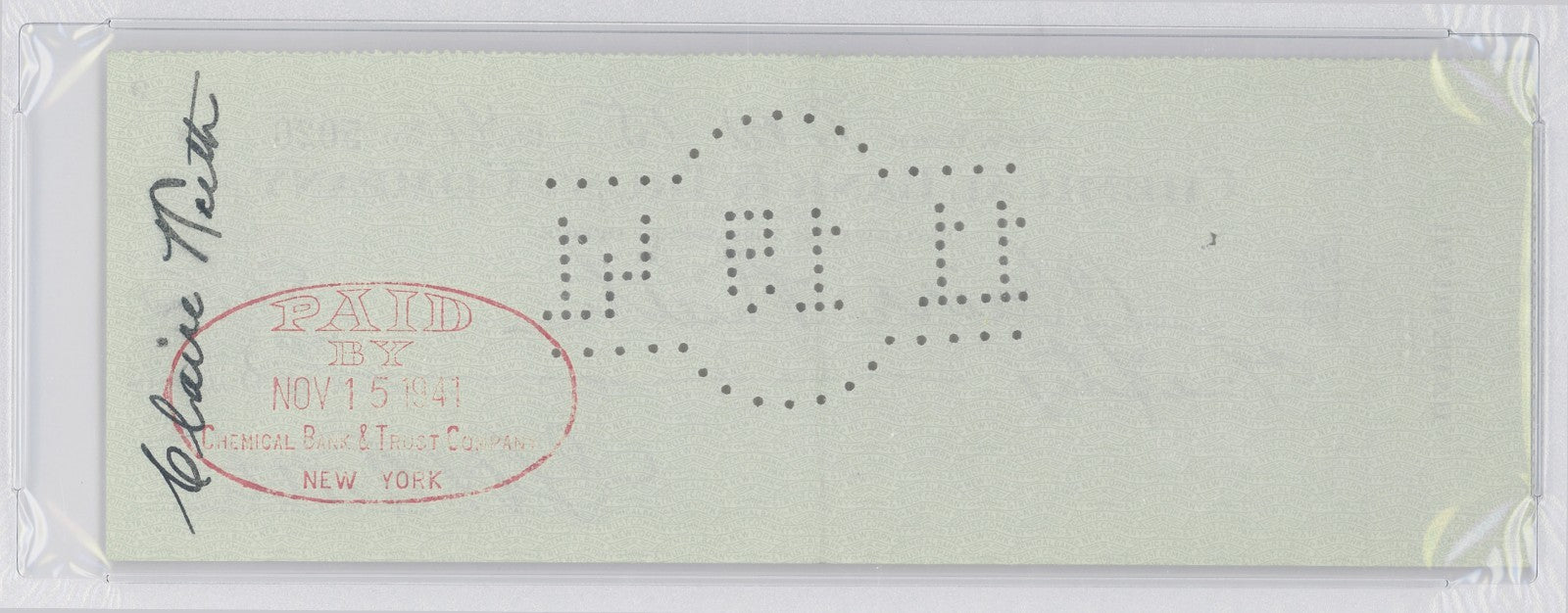 Babe Ruth Signed Check, Outstanding Eye Appeal. Mint Condition. PSA 94