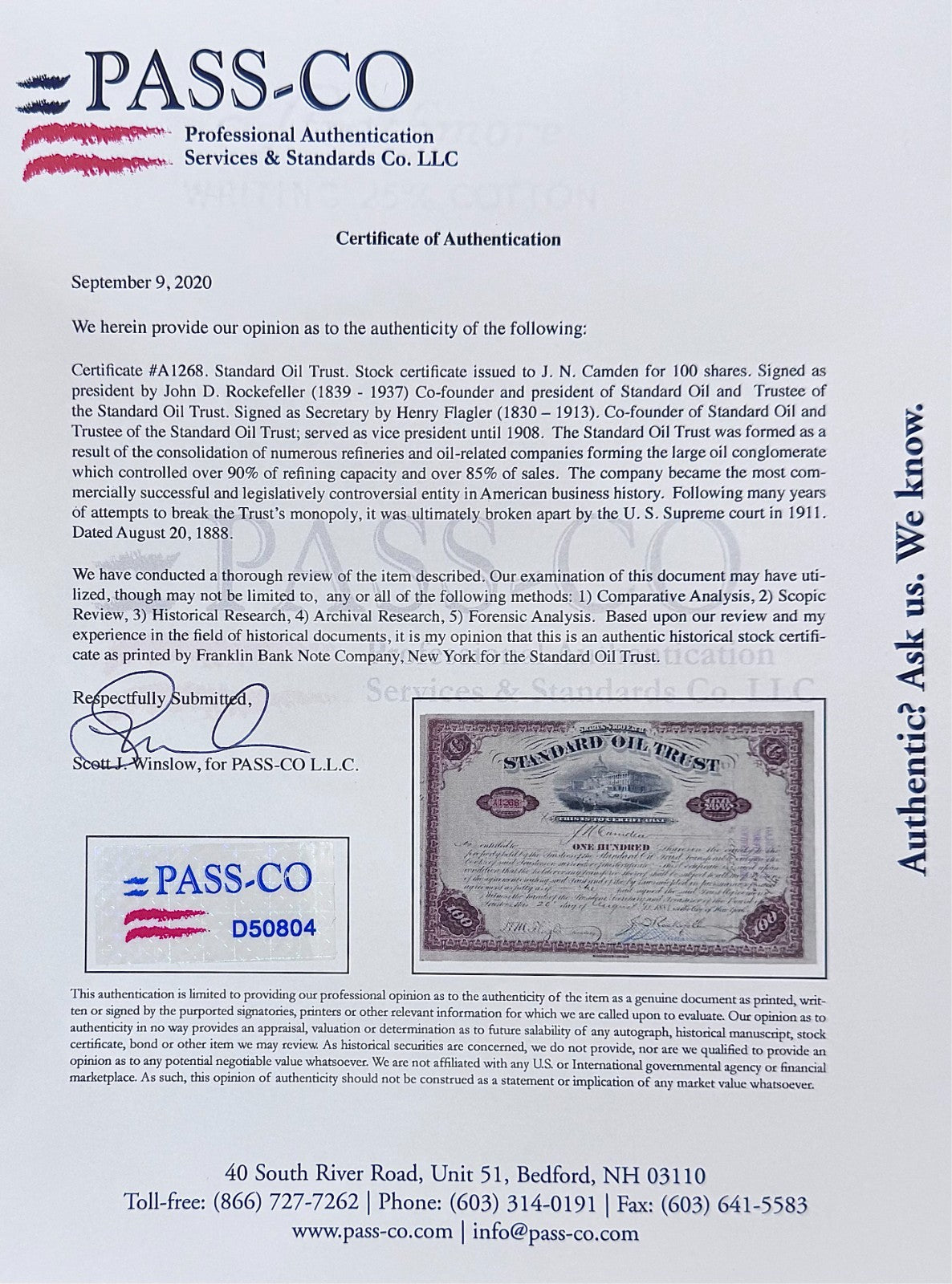 1888 Standard Oil Trust Stock Certificate Signed by John D. Rockefeller4