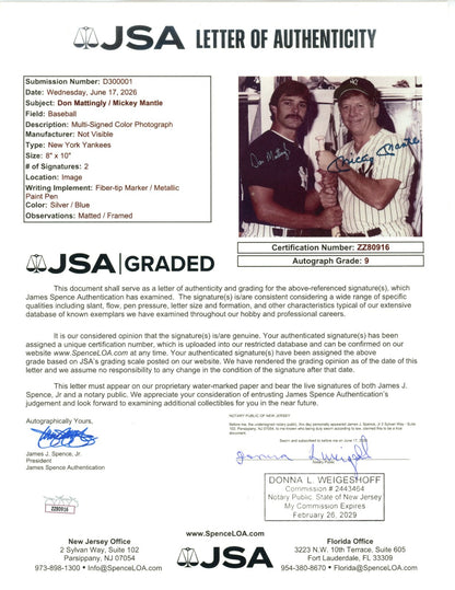 Mickey Manltle and Don Mattingly Dual Signed 8x10 Photo. Auto JSA2