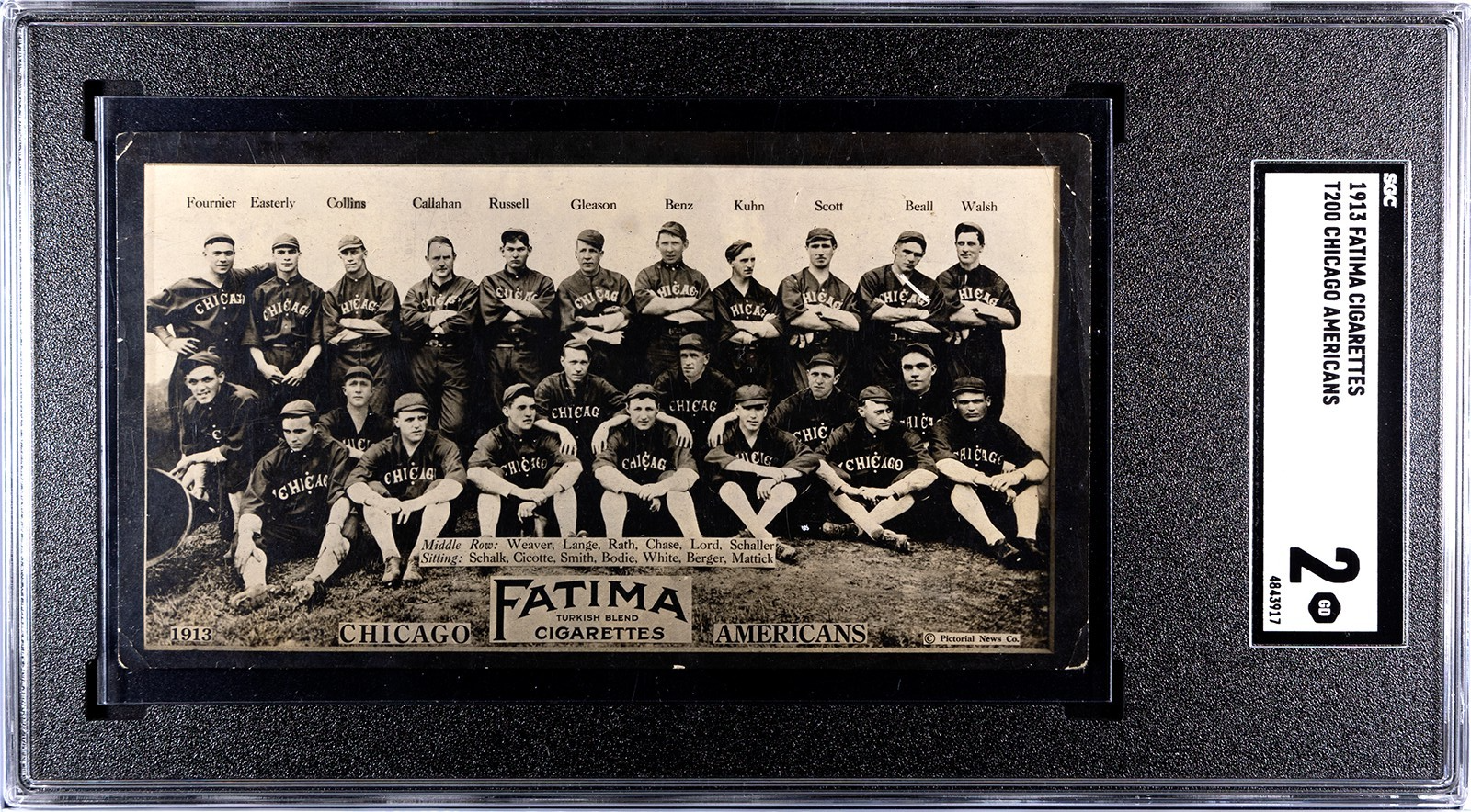 1913 Fatima T200 Chicago Americans, White Sox. Eddie Collins, Ed Cicotte SGC 20