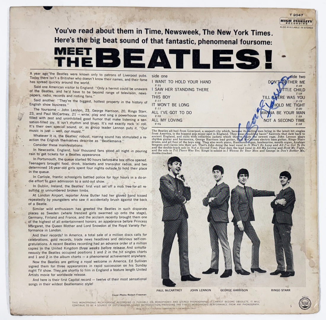 Rare George Harrison Autograph, Signed Meet the Beatles Album Cover. JSA1