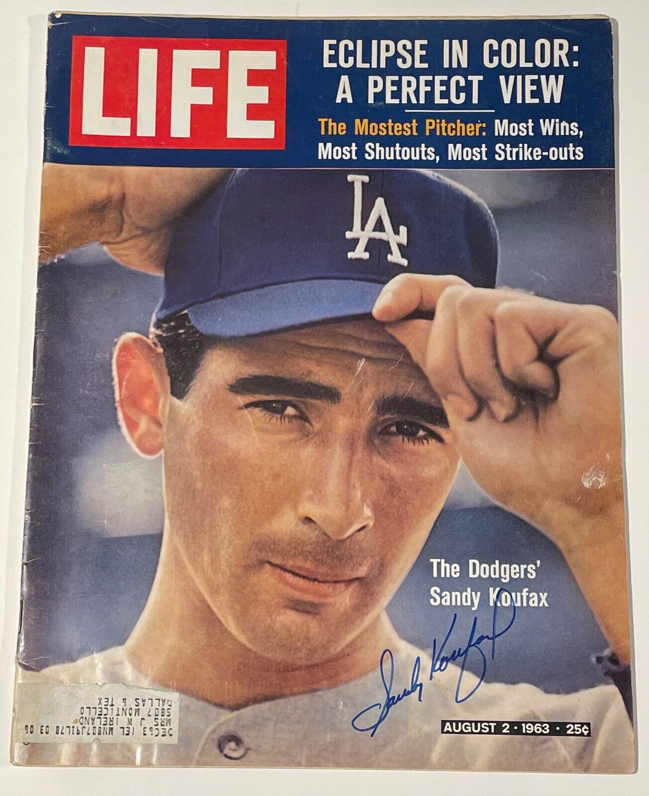 Signed Life Sandy Koufax Magazine. Los Angeles Dodgers. JSA