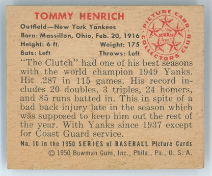 1950 Bowman Tommy Henrich. 