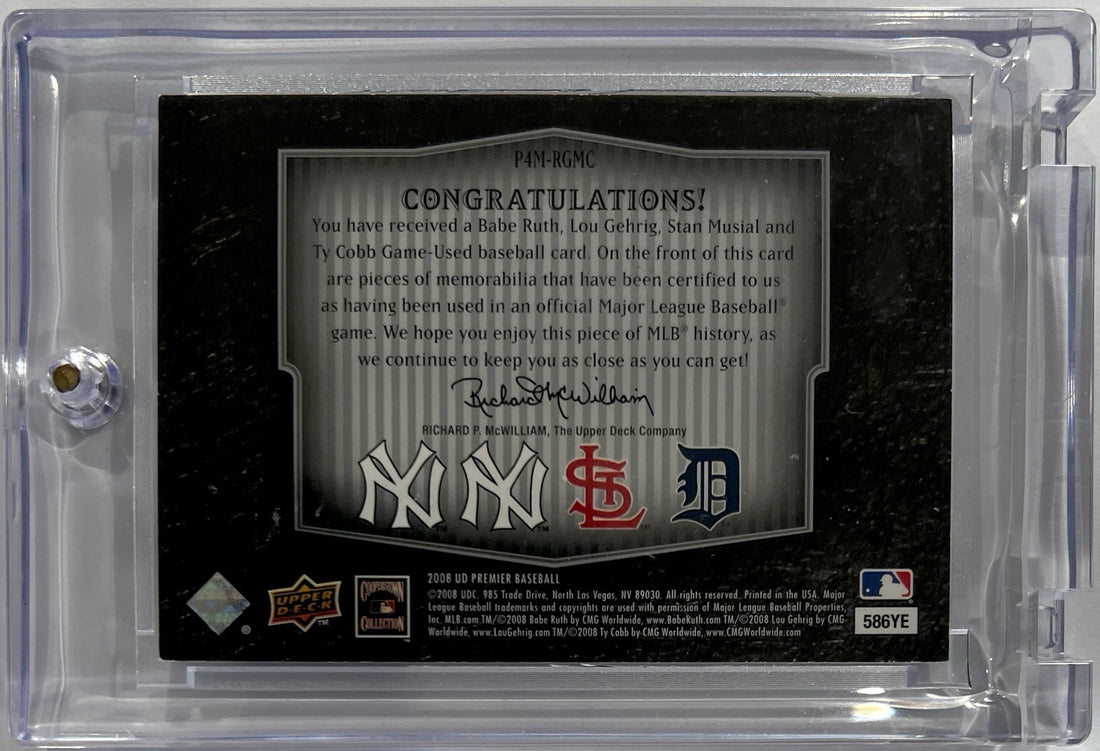 2008 Upper Deck, Babe Ruth Lou Gehrig Stan Musial Ty Cobb.  Game Used Patch /251