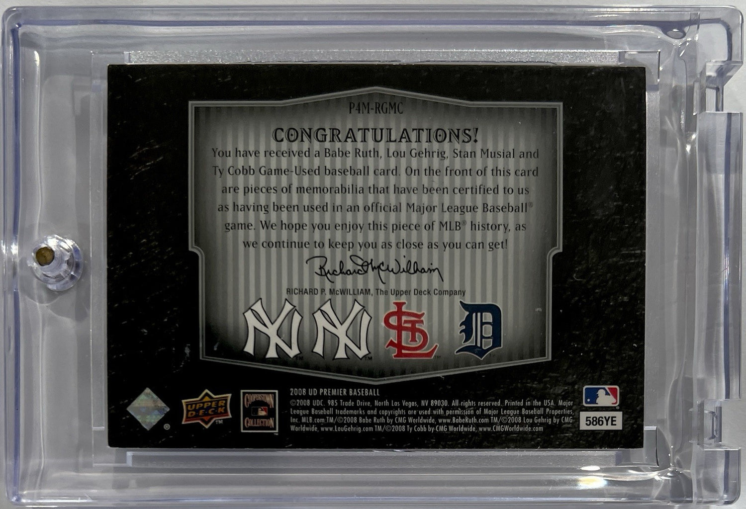 2008 Upper Deck, Babe Ruth Lou Gehrig Stan Musial Ty Cobb.  Game Used Patch /251